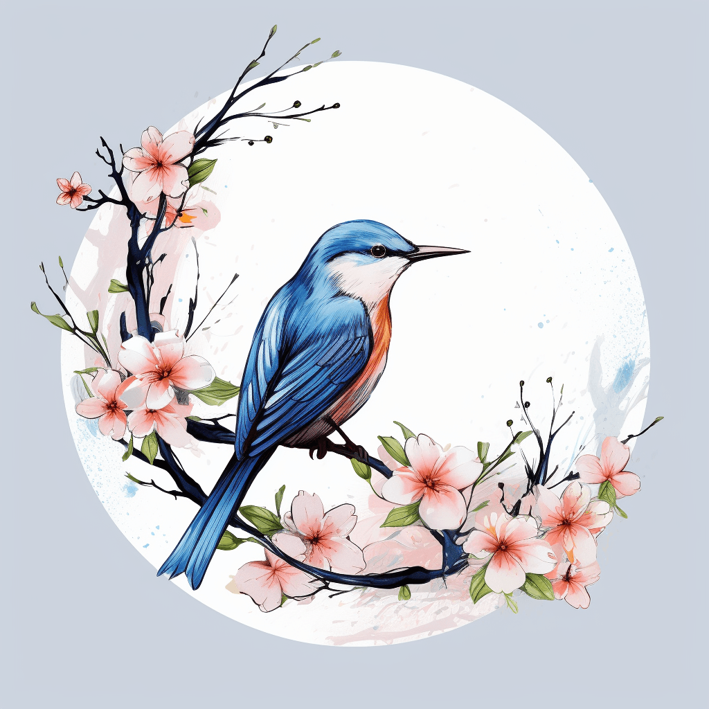AI generated: A vintage tshirt design, abstract aesthetic, a serene bird with a blossoming branch, hd, timeless, c...