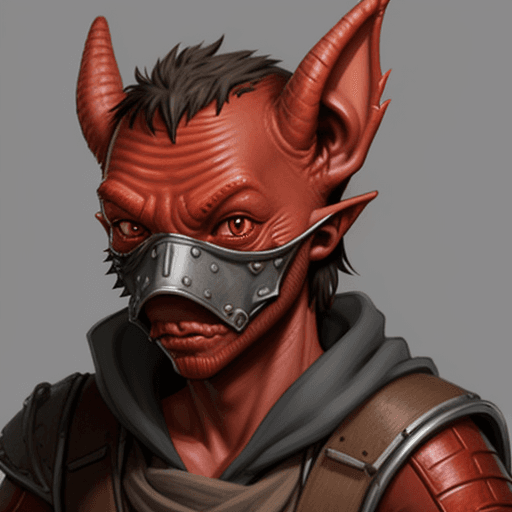 AI generated: DnD, red, kobold, male, short, messy, dirty, face covered, fantasy, wrench, drawing
