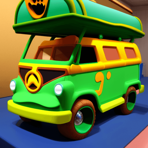 AI generated: scooby doo mystery machine van but as a roller coaster car