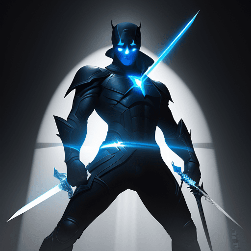 AI generated: a dark shadow player on the top of the screen holding a sword, in the style of futuristic art, preci...