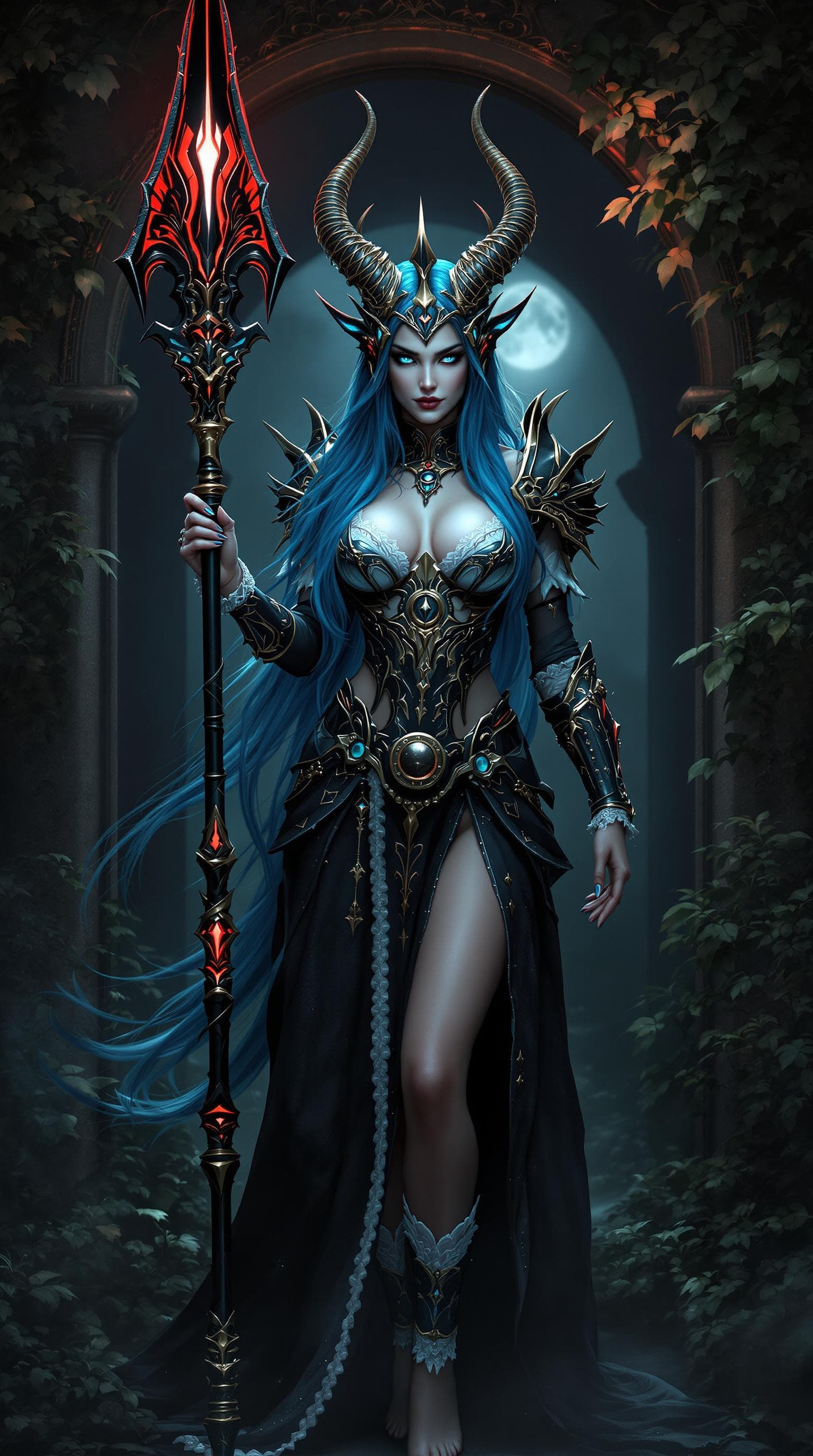 AI generated: the nether world,a highly detailed, photorealistic CGI rendering of a fantasy warrior woman standing...
