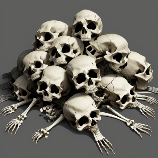 AI generated: pile of skulls bones cadaver skeletons transparent background