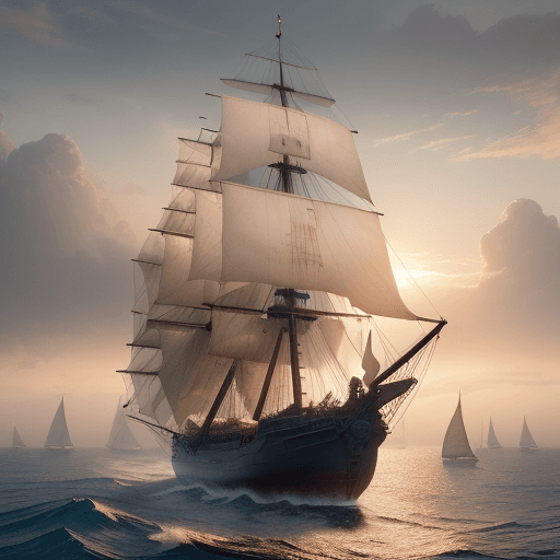 AI generated: Photo of a ultra realistic sailing ship, dramatic light, pale sunrise, cinematic lighting, battered,...