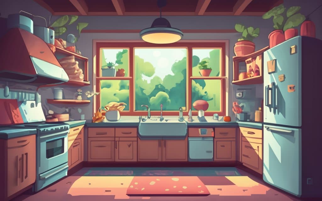 AI generated: Old kitchen with open window overlooking the trees