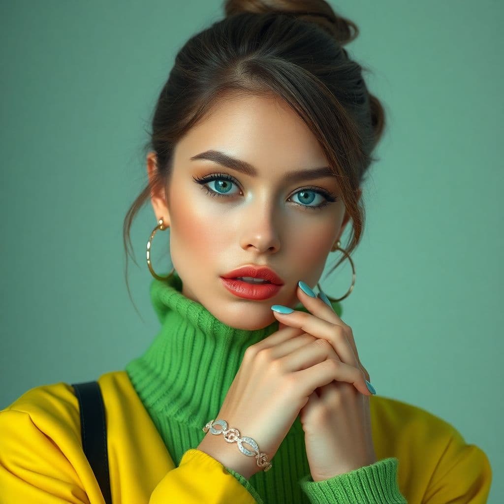 AI generated: full-length photo model girl. Clothes, stylish makeup, manicure, pedicure accessories - from the bra...