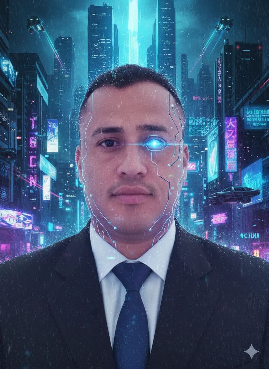 AI generated: quiero crear una imagen cyberpunk con unos colores tonos frios 