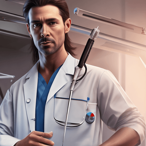 AI generated: hyperrealism, photorealistic, detailed, concept art, male surgeon, in medical uniform, and scalpel i...