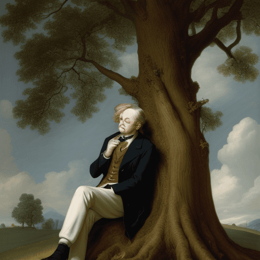 AI generated: masterpiece, edward  newton famous scientist sleeping sitting up with his back against a tree