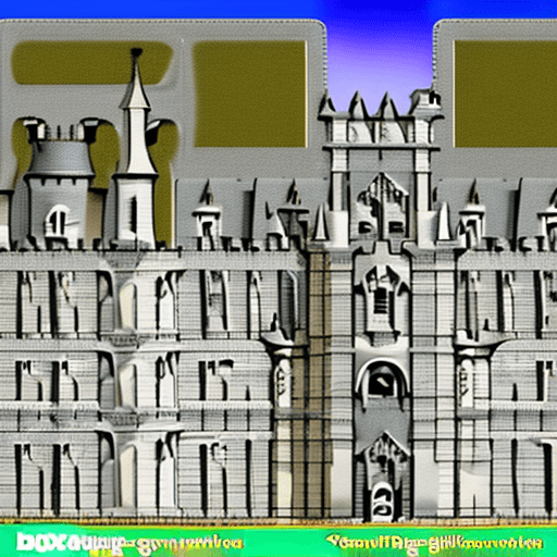 AI generated: + enormous pristine medieval castle model, fantasy castle model, Château de Usse, thick donjon tower...