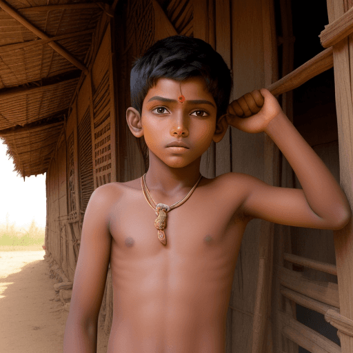 AI generated: Tharu boy and vilage age of boy 15 years