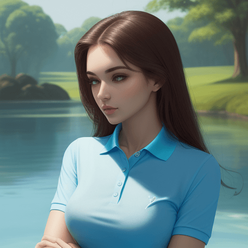 AI generated: beauitful woman, serene, blue polo