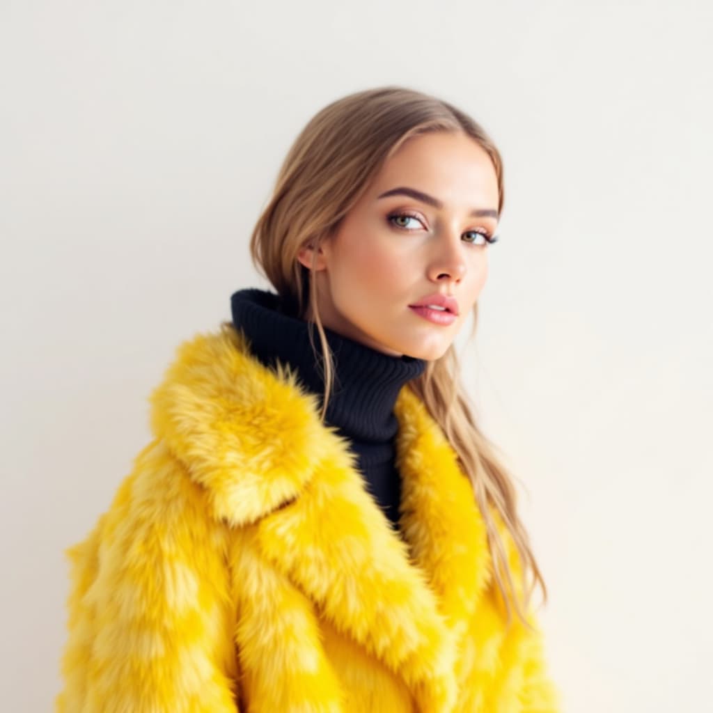 AI generated: model is wearing a yellow fur coat s
