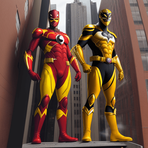 AI generated: This is a comic page 

Panel 1 
a tall African brown skin superhero,wearing a red suit with a yellow...