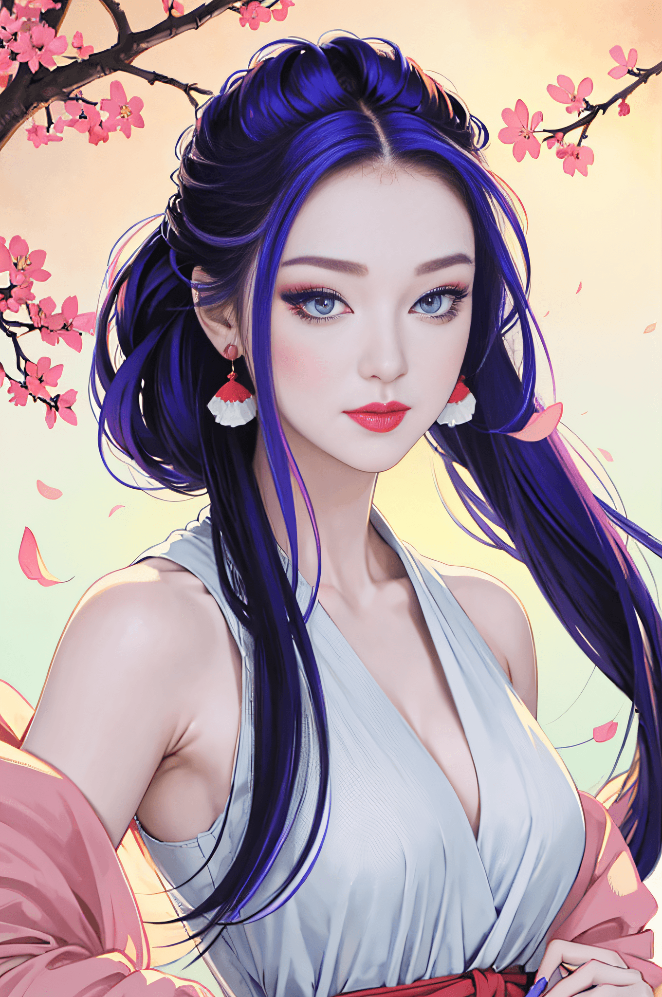 AI generated: ichiro, ((split color hair:1.5)), illustration, 2d, super long hair,see through, upper body, , pubic...