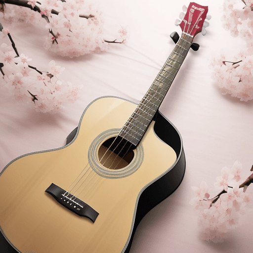 AI generated: guitar
acoustic guitar
japanese style
cherry blossom
sakura 
