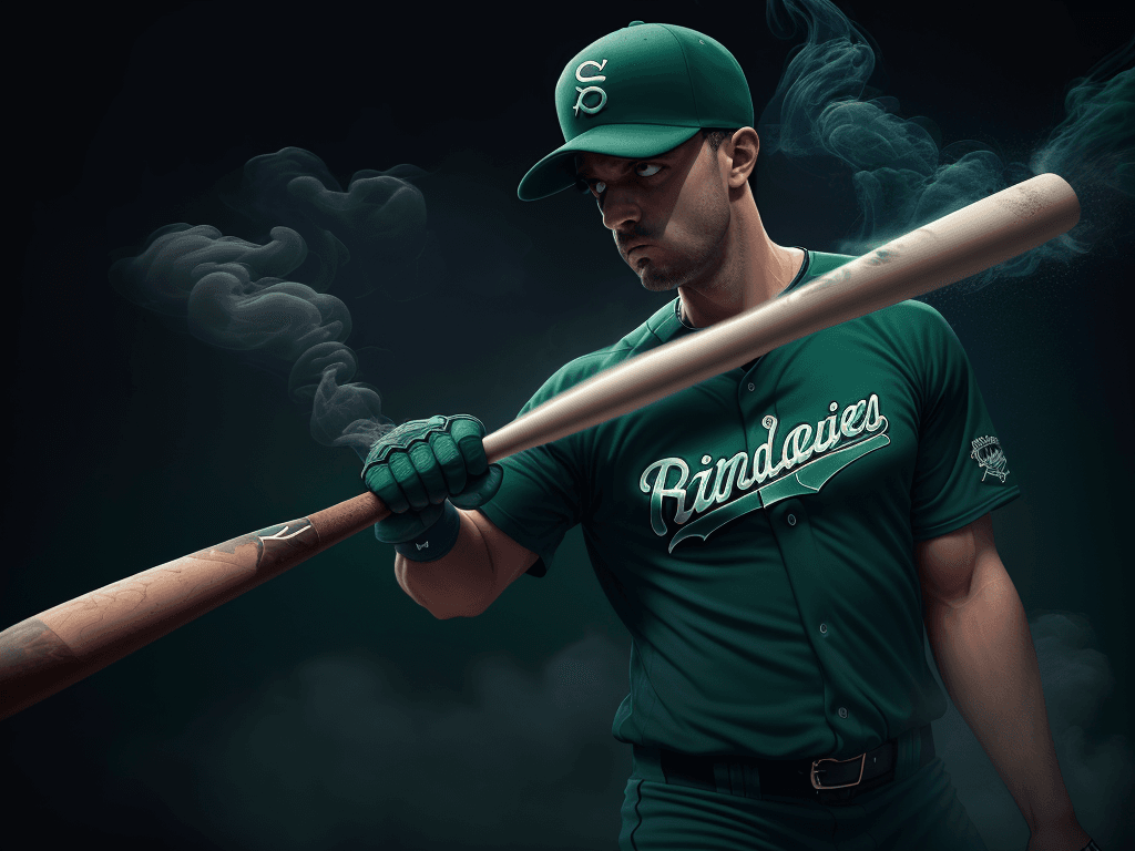 AI generated: High quality digital image, baseball bat smashes laptop, money around baseball bat, dark blue backgr...