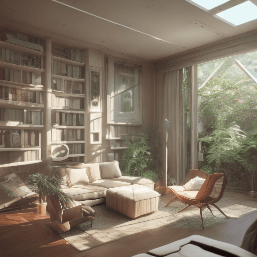 AI generated: High resolution photography interior design, dreamy sunken living room conversation pit, wooden floo...