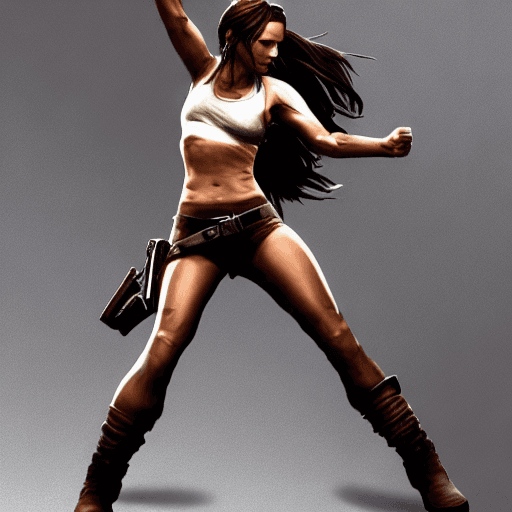 AI generated: lara croft, female, sexy, tomb raider, action, in motion, (topless), looking at viewer, portrait, ph...