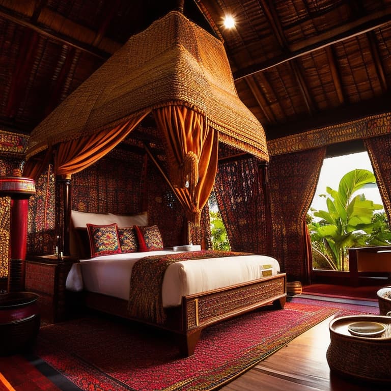 AI generated: an interior decoration of a luxury hotel lounge in the traditional Bamileke hut style of western Cam...