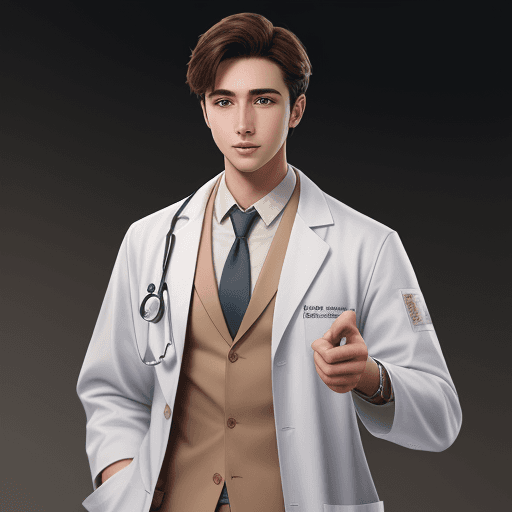 AI generated: young male handsome doctor,white skin, brown hair, white lab coat, hyper realistic, 4k