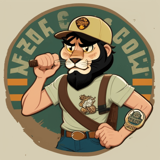 AI generated: two-tone lion, distressed, vintage scout badge style, fleischer studios, aaron draplin, mcbess, cuph...
