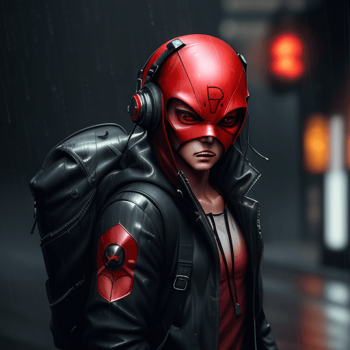 AI generated: a close up of a person with a backpack in the rain, cyberpunk art, pixiv, render of a cute 3d anime ...