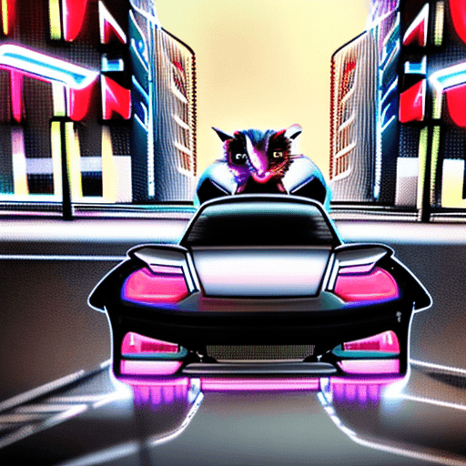AI generated: cyberpunk cat in the Neon City sits on the cyberpunk car
