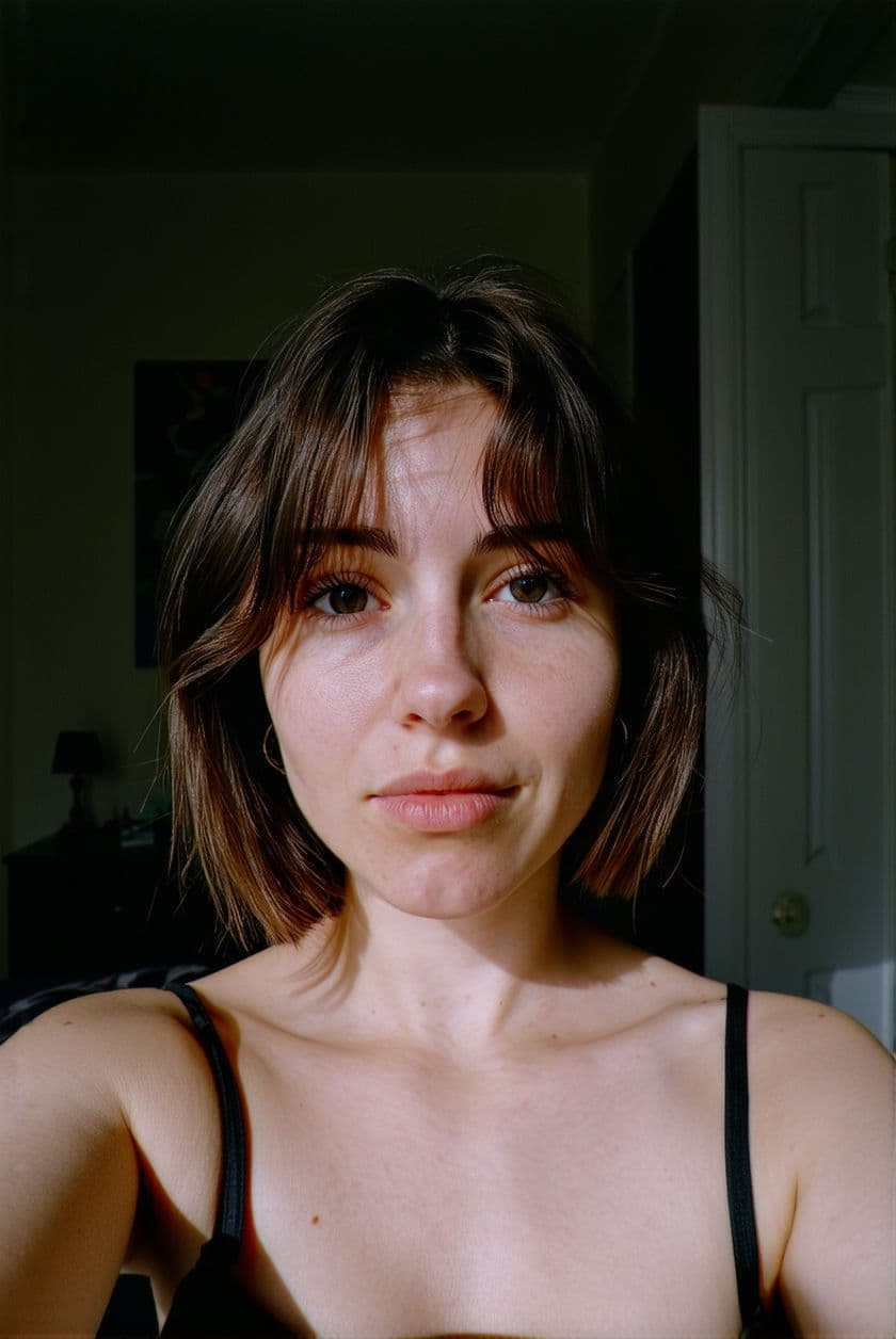 AI generated: A lo-fi 2010s iPhone selfie ofa casual american 19 year old woman, no clear subject or specific comp...