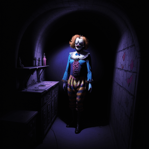 AI generated: dead clown in circus dungeon synth bih space people in shadow
