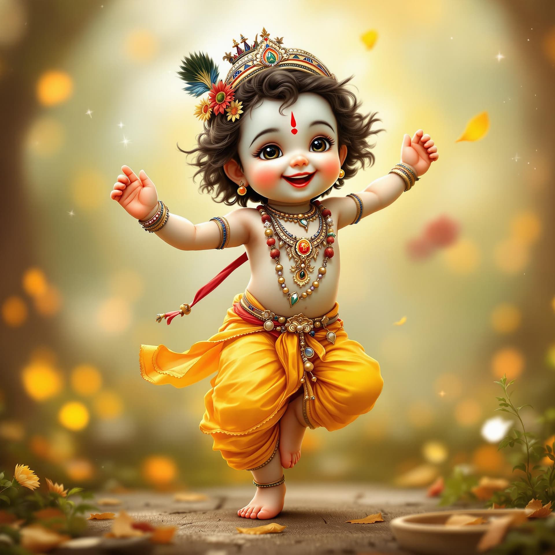 AI generated: Cute little krishna dancing with joy