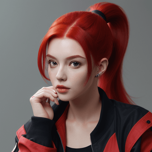 AI generated: Photo of a woman, red hair, ponytail, jacket, high definition