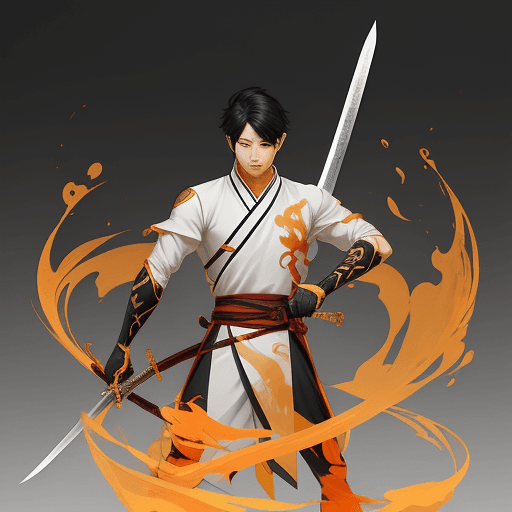 AI generated: Asian-styled illustration of a man holding a sword, in the style of anime-inspired character designs...