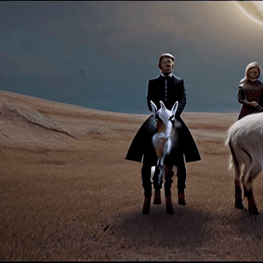 AI generated: sharp, highly detailed, film from a 2 0 1 9 sci fi 8 k movie, set in 20 6 0, the Trump family riding...