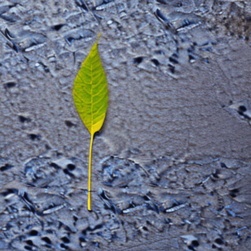 AI generated: realistic photo of texture of a one leaf, very blue background, full leaf is visible, very sharp foc...