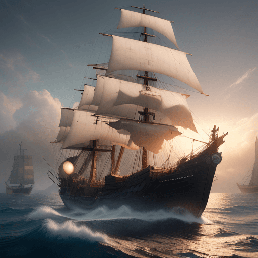 AI generated: Photo of a ultra realistic sailing ship, dramatic light, pale sunrise, cinematic lighting, battered,...
