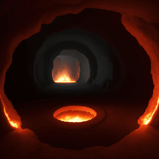 AI generated: picture of an ultra realistic Darvaza gas crater, with fires inside, looking like the doorway to hel...