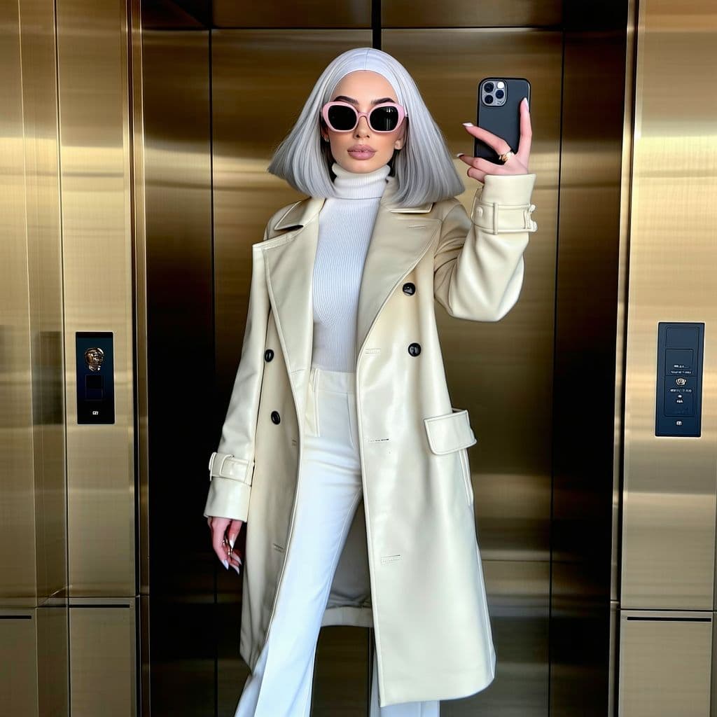 AI generated: A emirate female, model, living in dubai, with silver hair, shoulder length hair, posing in fashion ...