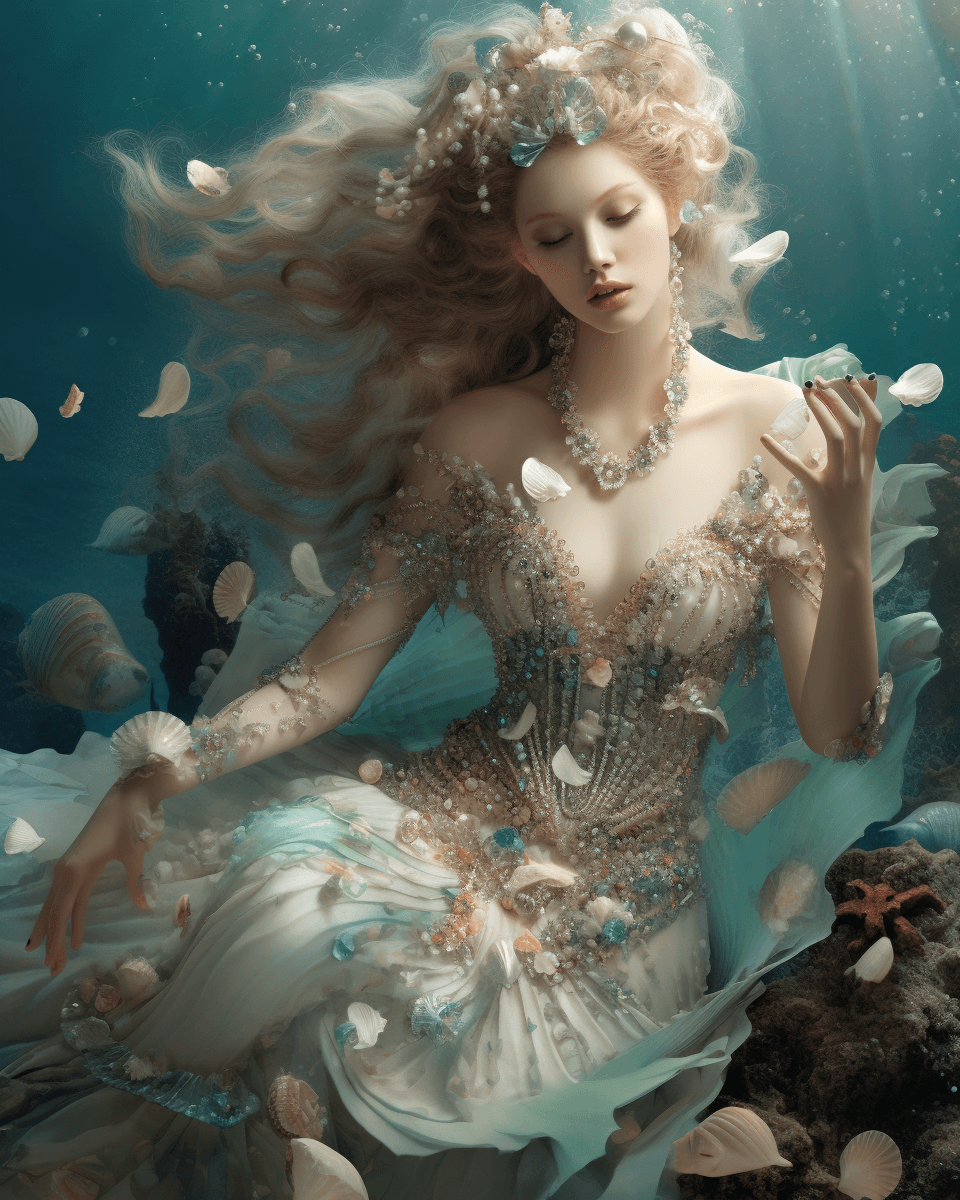 AI generated: An aquatic-themed jewelry design, featuring a mesmerizing mermaid-inspired bracelet with iridescent ...