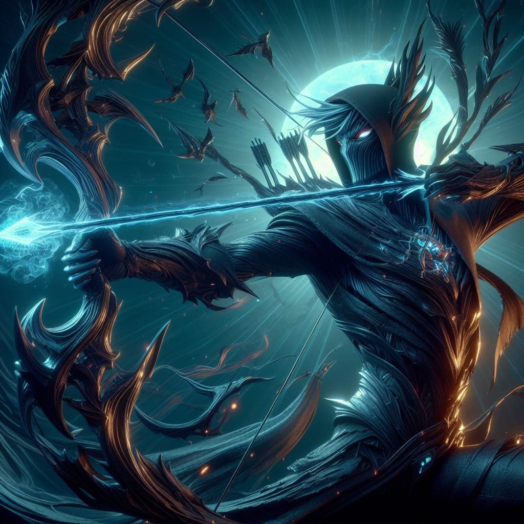 AI generated:  a striking 3D rendering featuring Varus from League of Legends. Immerse Varus in a dark and corrupt...