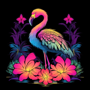 AI generated: A retro tshirt design, vintage aesthetic, a groovy flamingo with a psychedelic flower, hd, nostalgic...