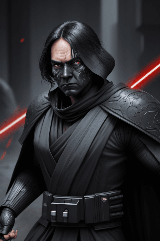 AI generated: man Sith lord from STAR WARS, black hair, masculine face, detailed face, hyperdetailed, masterpiece,...