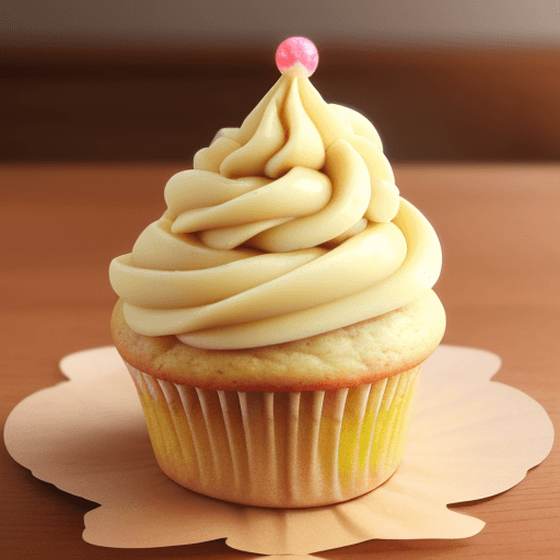AI generated: a banana cupcake on a   have candy on top of it
 wooden tabble