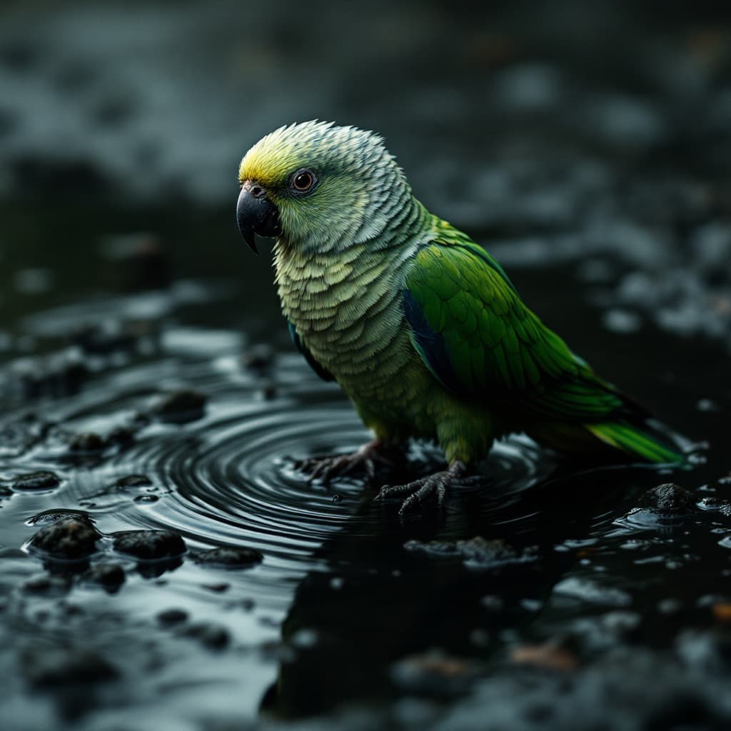 AI generated: Where a gasoline parrot lived in a black puddle