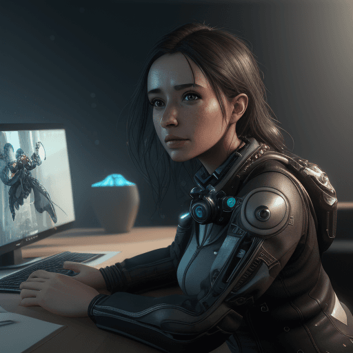 AI generated: photography of women ,computer on background ,realistic, unreal engine, octane render, bokeh, vray, ...