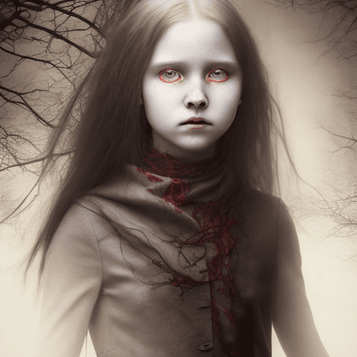 AI generated: A mesmerizing 8K dark photography-style image of a demonic 12-year-old girl, standing tall with an e...