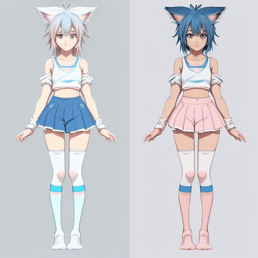 AI generated: prepubescent, beautifully, full body,, ecchi anime foxgirl, shoulder length messy blue hair, heteroc...