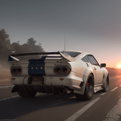 AI generated: Photo of a ultra realistic car, dramatic light, pale sunrise, cinematic lighting, battered, usa flag...