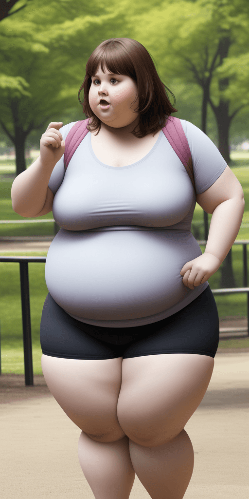 AI generated: a fat woman lose weight  in a park