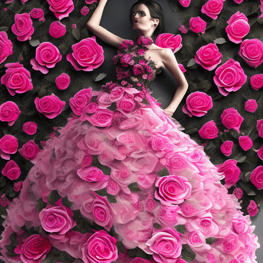 AI generated: A full body photorealistic beautiful dress made entirely of roses with rose texture, rose patterns a...