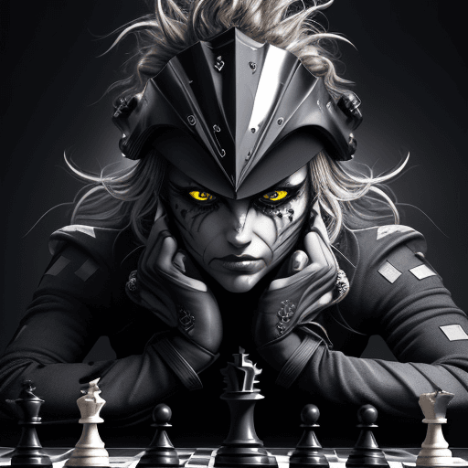 AI generated: Surreal rock style,chess pawn face looking with aggressive eyes, very detailed protruding and expres...